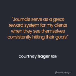 quote: journals serve as a great reward system for my clients when they see themselves consistently hitting their goals